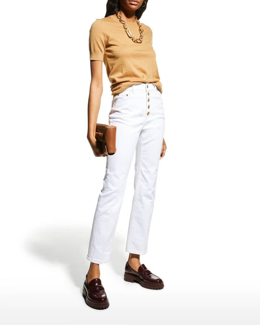 Button-Fly Cropped Denim Pants | Neiman Marcus