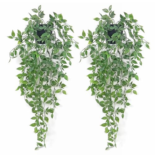 Season 2 Season Artificial Hanging Plants Fake Small Potted Plants Faux Mandala Vines Plastic Greenery Plants for Living Room Shelf Tabletop Decor (2 PCS) | Amazon (US)