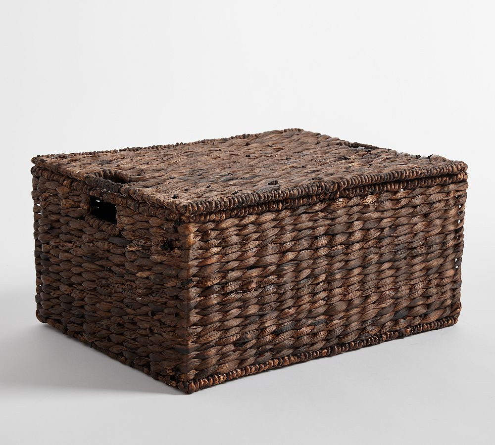 Raleigh Seagrass Large Lidded Basket - Walnut | Pottery Barn (US)