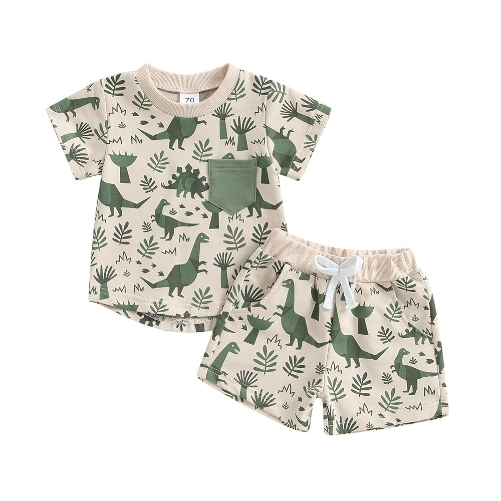 Baby Boy Short Outfits Summer Toddler Boy Shorts Dinosaur Short Sleeve T-shirt 2 Pcs Summer Baby ... | Amazon (US)