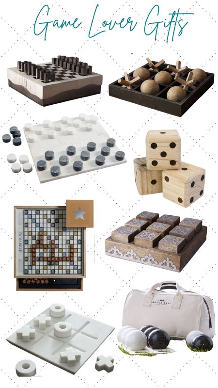 Gifts for the game lover on your list! 

Tic tac toe marble 
Scrabble 
Wooden dice 
Yard games 
Library games 
Family game night 
Checkers 
Chess 
Bocce 

#LTKGiftGuide #LTKSeasonal #LTKHoliday