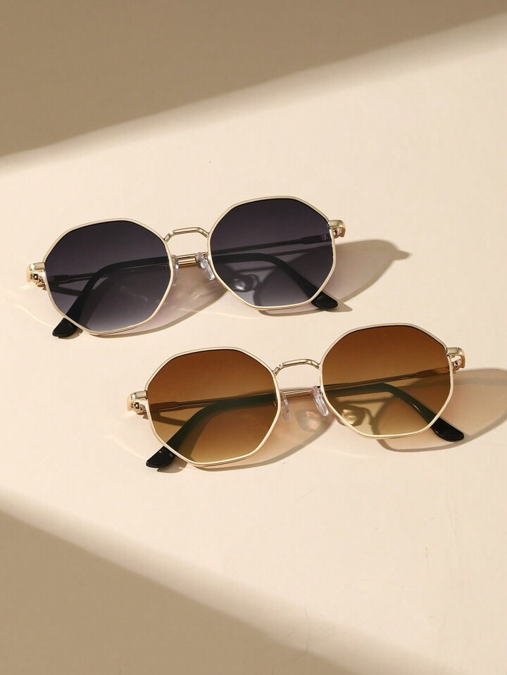 2pcs Women Classic Metal Geometric Frame Fashion Y2K Sunglasses For Vacation UV400 Travel Clothin... | SHEIN