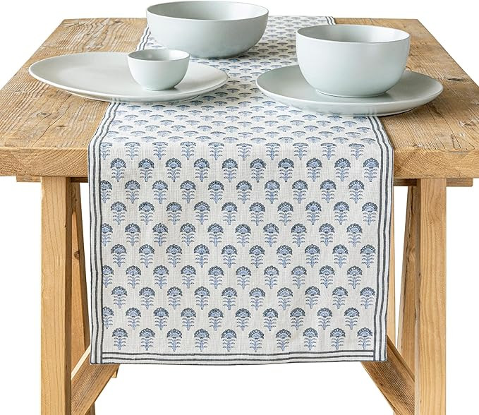 over&back 18x90 Hand-Blocked Printed Cotton Table Runner - Washable Table Runners for a Custom Ho... | Amazon (US)