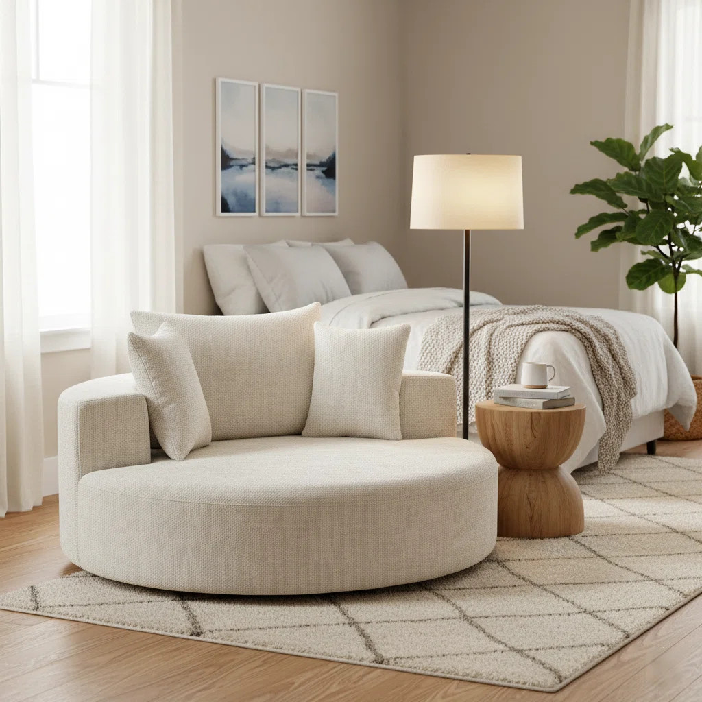 55" Wide Swivel Round Pillow Back Sofa With Cotton Blend Upholstery Cushions Modern Comfy Lounge ... | Wayfair North America