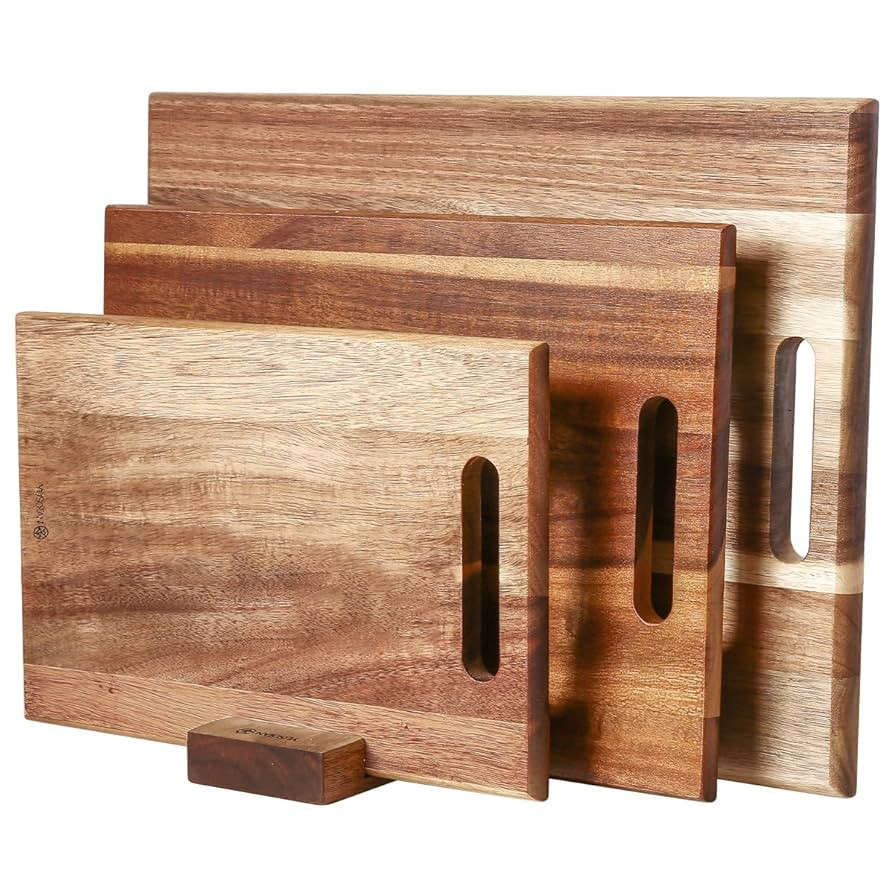 3-piece Acacia Wood Cutting Board Set for Kitchen, Large Wooden Cutting Board Set with Handle, Th... | Amazon (US)