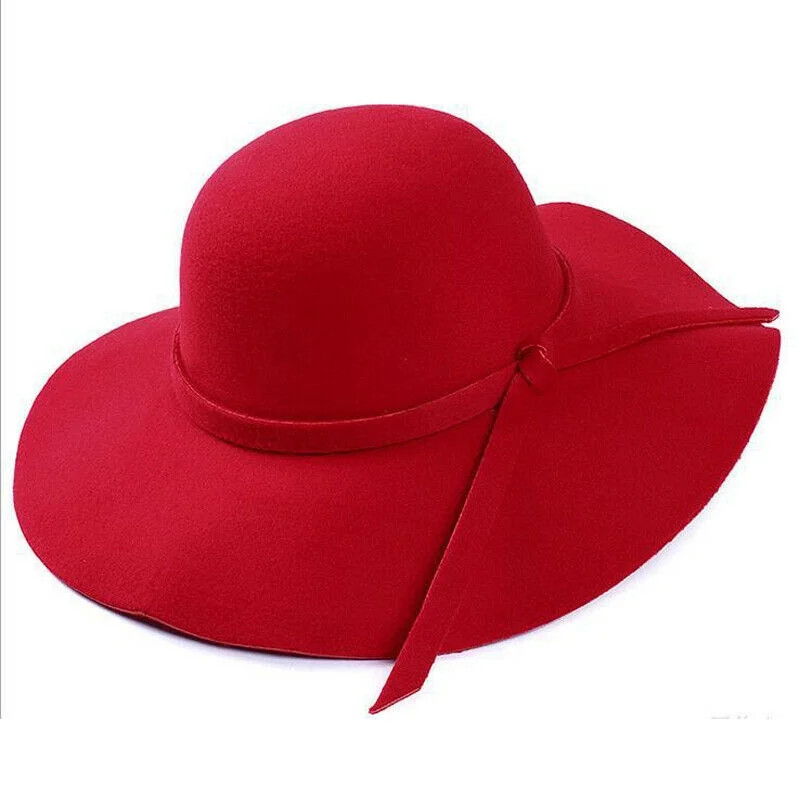 Vintage Women Wide Brim Floppy Warm Fashion Felt Hat Trilby Bowler Cool | Walmart (US)