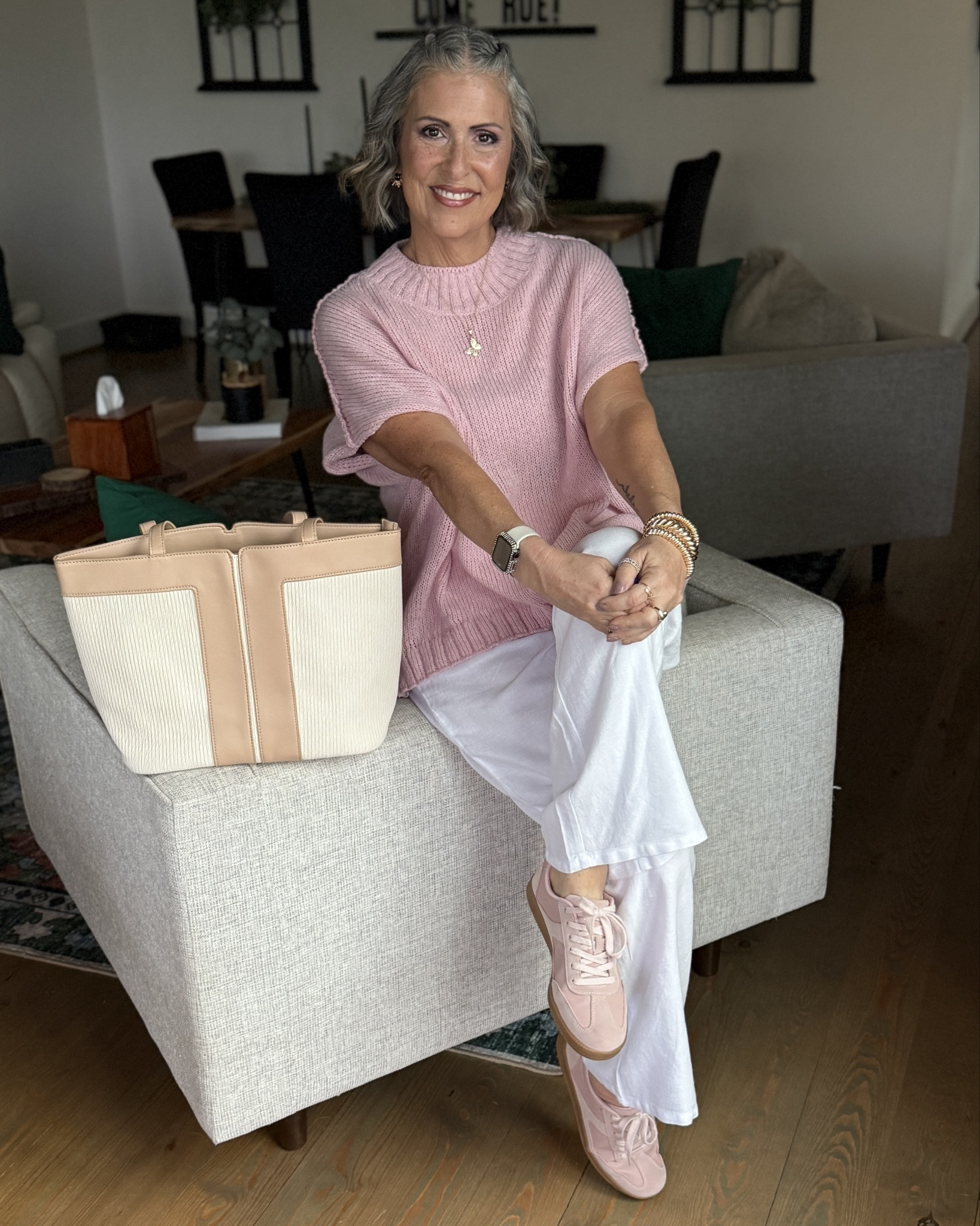 My Elevated Style Girlies, when the temps hit the 80s and the legs aren’t quite summer-ready 😅—this easy breezy spring outfit is it. These white linen-inspired pants (under $14!) from Walmart are a game changer, and this oversized pink sweater from Amazon brings the soft, fresh spring feel I love. Add in my fave pink sneakers + a neutral tote, and I’m comfy, cute, and confident. 💗 ✨

🌟 Why This Works: 
This outfit works because it’s the perfect balance of comfort, femininity, and seasonal charm. The oversized pink sweater adds softness and airiness while staying light enough for warmer temps. The wide-leg linen-inspired pants offer breathability and coverage—perfect for days when shorts aren’t an option. Coordinating pink sneakers add playful continuity, and the neutral tote balances out the color palette. Each piece is affordable but thoughtfully chosen, making the look accessible yet stylish. It’s a look that embodies spring’s ease while proving you can look put together with minimal effort.

Today’s style story tells the story of stepping into spring with comfort, confidence, and charm. It’s for the woman who wants to stay cool while still feeling feminine, polished, and put together. It’s a reminder that style is about joy—especially when it includes pink!

💬What color makes you feel like spring is in full bloom? Comment below! ⬇️

✨Every piece in your wardrobe serves a purpose, and every outfit tells a style story. Be intentional, be confident and create a style story you’ll love!✨

#LTKFindsUnder50 #LTKStyleTip #LTKOver40