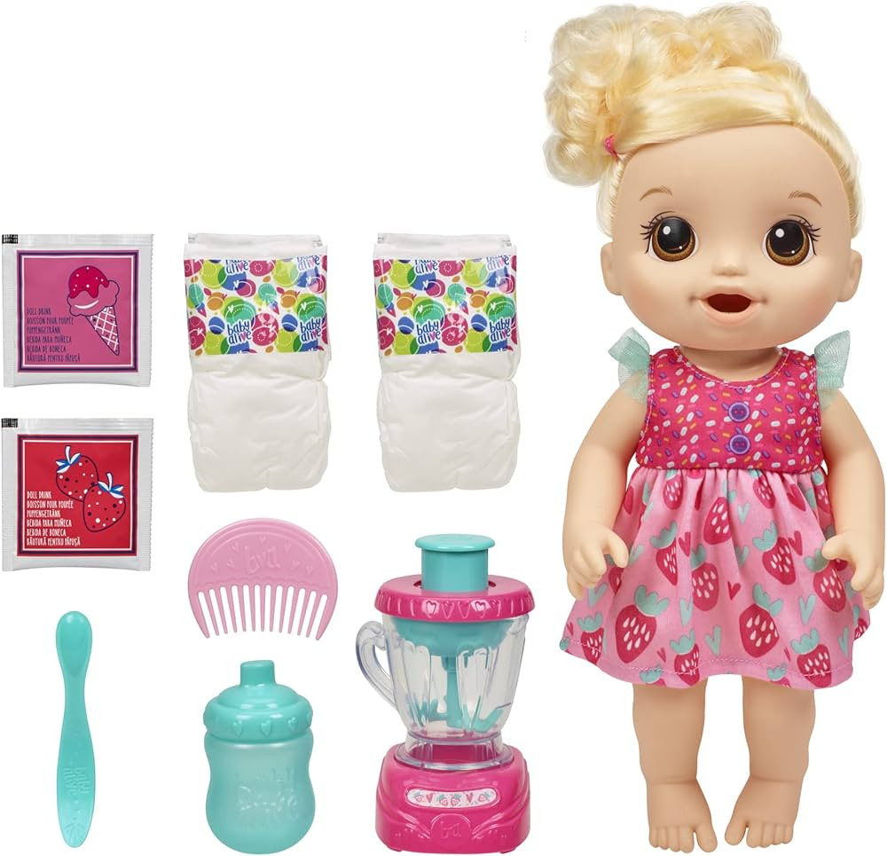 Baby Alive Magical Mixer Baby Doll, Strawberry Shake, Doll with Toy Blender, Baby Doll Set for Ki... | Amazon (US)