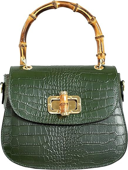 Women Handbag Leather Bamboo Top handle Crossbody bag Elegant Purse Evening bag Gift for Women Ha... | Amazon (US)