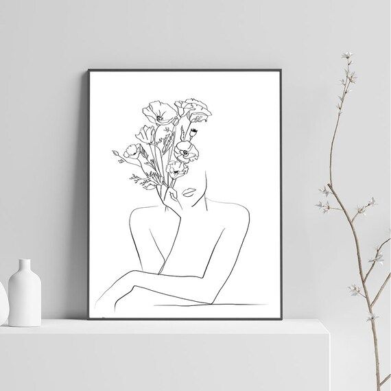 Downloadable Digital Print Floral Print Line Drawing Woman | Etsy | Etsy (CAD)