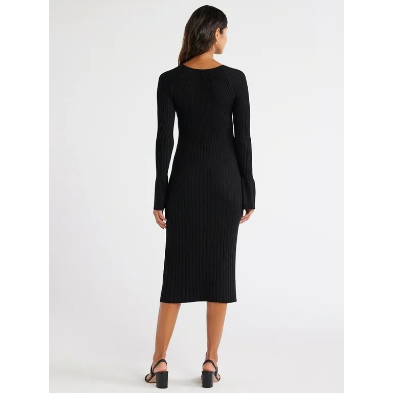 Free Assembly Women's Radiating Ribbed Midi Dress with Long Sleeves, Sizes XS-XXXL | Walmart (US)