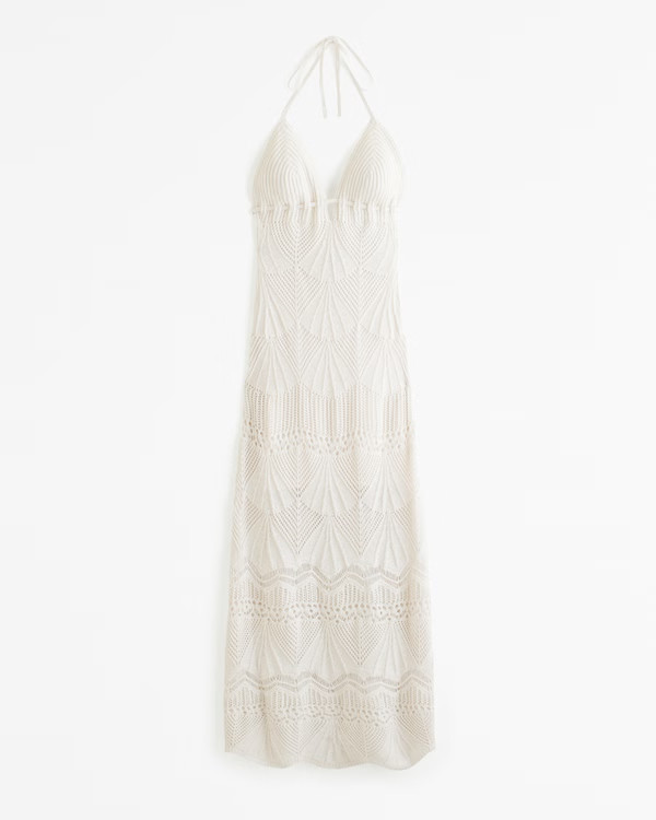 Crochet-Style Halter Maxi Dress | Abercrombie & Fitch (US)