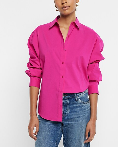 Stretch Cotton Poplin Boyfriend Shirt | Express