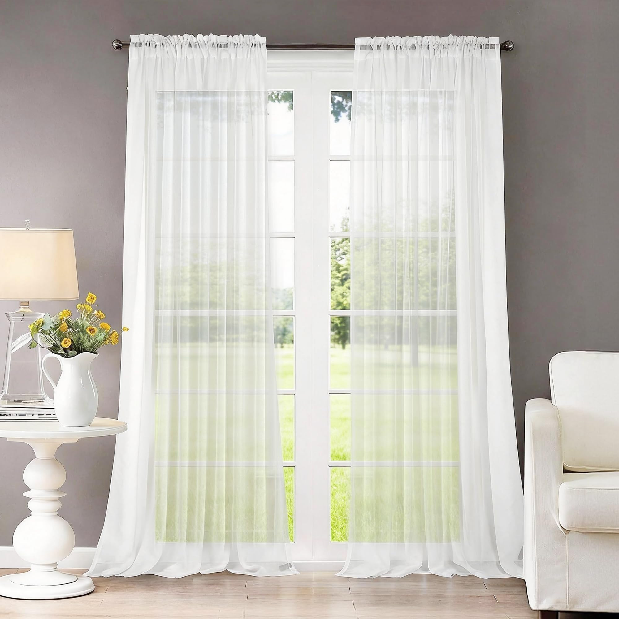 Dreaming Casa Solid Sheer Curtains Draperies White Rod Pocket 2 Panels 52" W x 108" L | Amazon (US)
