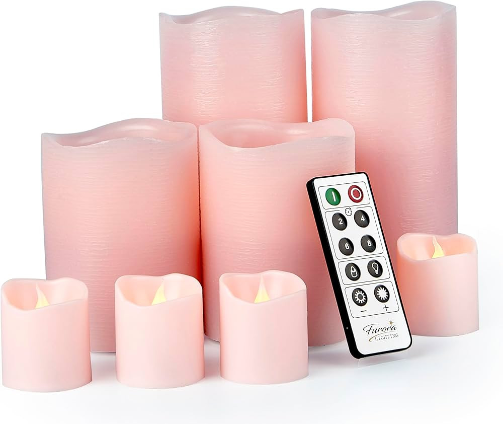 FURORA LIGHTING Pink Real Wax Flameless Candles with Remote and Timer, 4 Pillars and 4 Votives Pa... | Amazon (US)