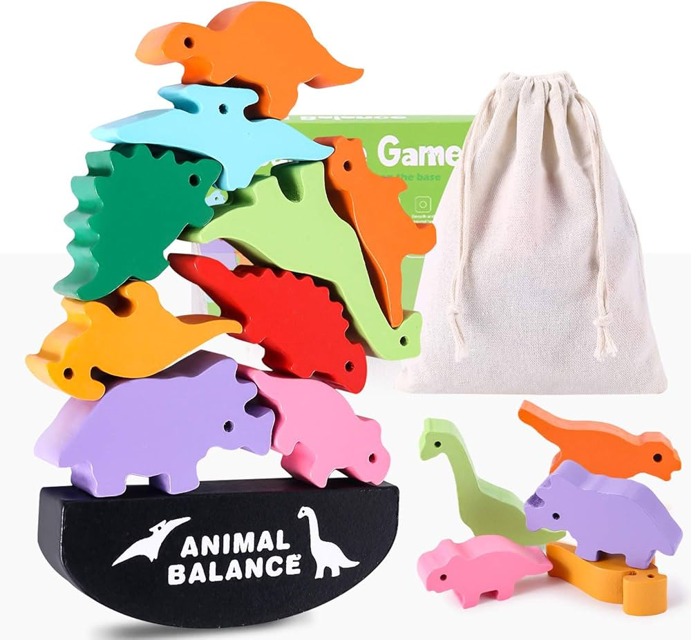 Toys for 4 5 6 7 Year Old, Wooden Blocks Stacking Toy for Boys and Girls, Dinosaur Balance Toys f... | Amazon (US)