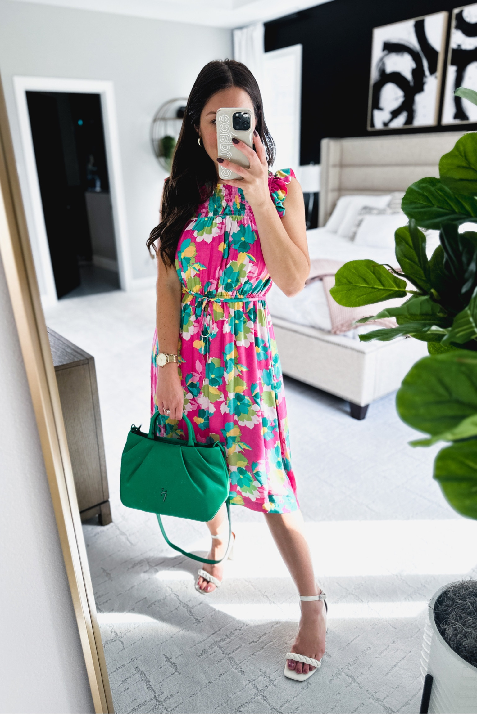 TTS in this great colorful look 💚🩷 The pop of green matte purse is the cherry on top !

#LTKunder100 #LTKwedding #LTKGiftGuide
