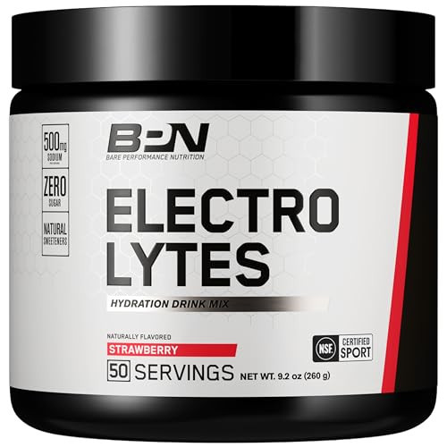 BARE PERFORMANCE NUTRITION BPN Electrolytes Hydration Drink Mix | Sugar Free Electrolyte Powder | 500mg Sodium per Serving | Naturally Sweetened | Strawberry, 50 Servings | Amazon (US)