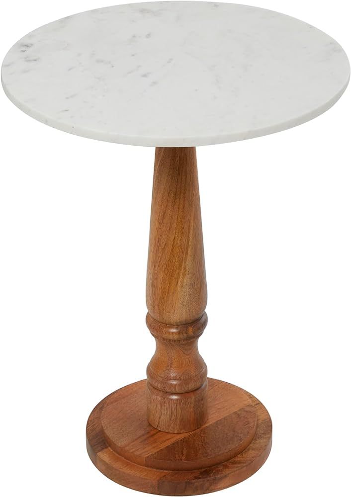 Deco 79 Mango Wood Round Accent Table with White Marble Top, 18" x 18" x 23", Brown | Amazon (US)