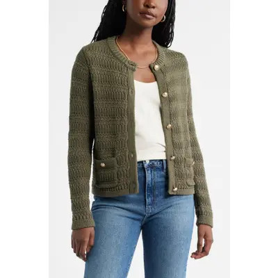 caslon(r) Textured Cotton Cardigan in Brown Chocolate at Nordstrom, Size Medium | Nordstrom