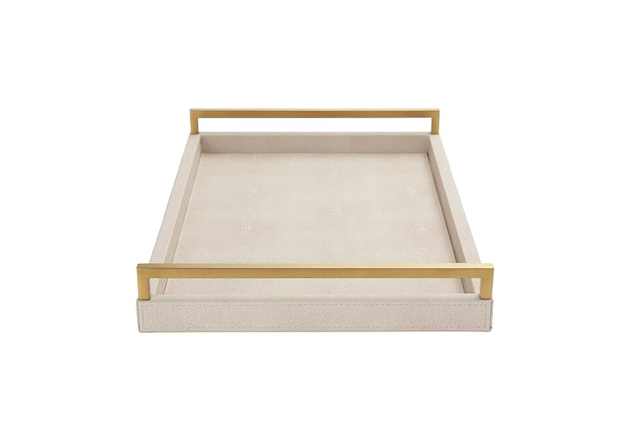 WV Ivory Shagreen Leather Serving Tray with Gold Handles-17.7x11.8 Inch Large Wooden Decorative O... | Amazon (US)