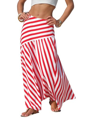 EXLURA Women's Boho Striped Maxi Skirt High Waisted A-Line Summer Beach Long Skirts with Lining C... | Amazon (US)