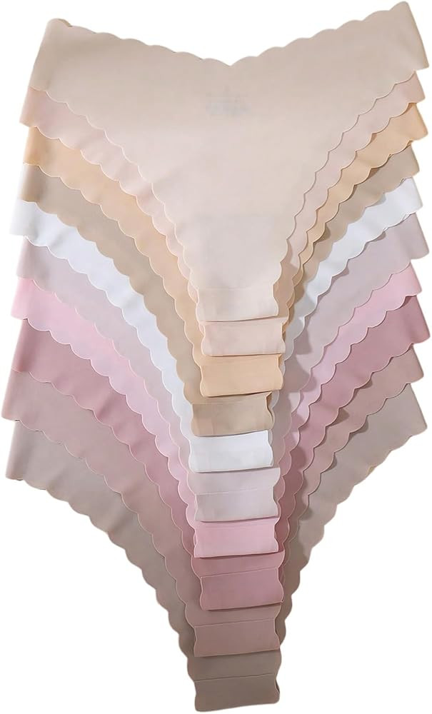 Women's 10 Pack Thongs Set Leopard Print Seamless Brief Floral Scallop Mid Rise No Show Panty Set | Amazon (US)