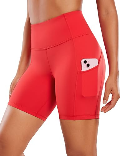 CRZ YOGA Women's Naked Feeling Light Running Shorts 6 Inches - High Waisted Gym Biker Compression Shorts with Pockets Deep Red X-Small | Amazon (US)