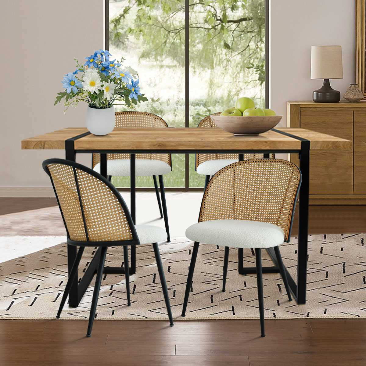 Maison Boucle 5-Piece Modern Dining Table Set with 4 Beige Upholstered Chairs for Dining Room one_size in Green | CONSTANCE+JULES-WH-4 | Lowe's