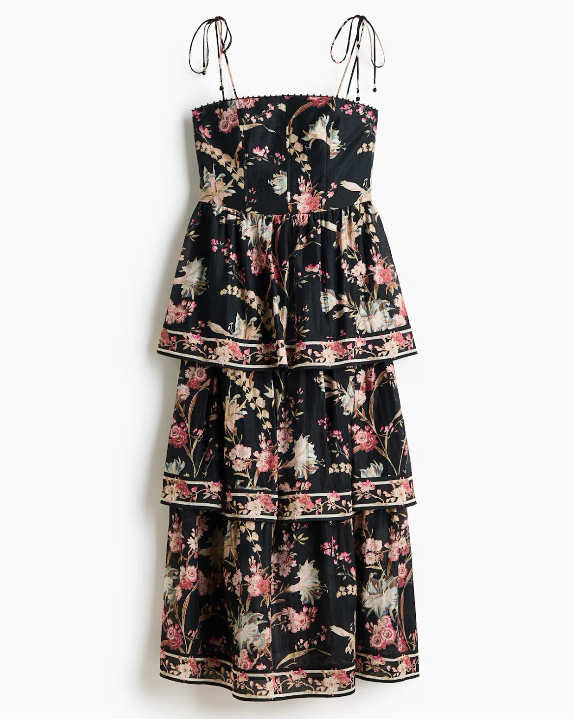 Black floral tiered midi dress 

#LTKSeasonal