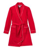 Women's Red Flannel Robe with White Piping | Petite Plume