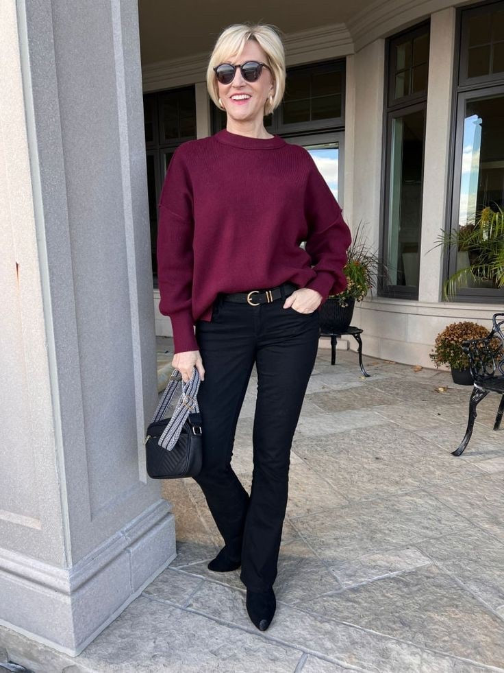 Fall vibes in full swing 🍂 Loving this cozy burgundy sweater from Amazon paired with black jeans and my go-to suede booties—comfy, chic, and perfect for everything from coffee runs to weekend strolls. Who else is living for sweater weather?

#LTKOver40 #LTKSeasonal #LTKootd