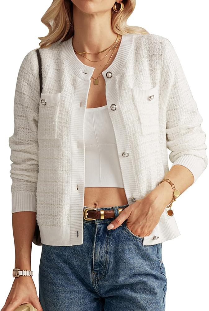 GRACE KARIN Womens Open Front Button Down Long Sleeve Texture Knit Cardigan Sweaters with Pockets | Amazon (US)