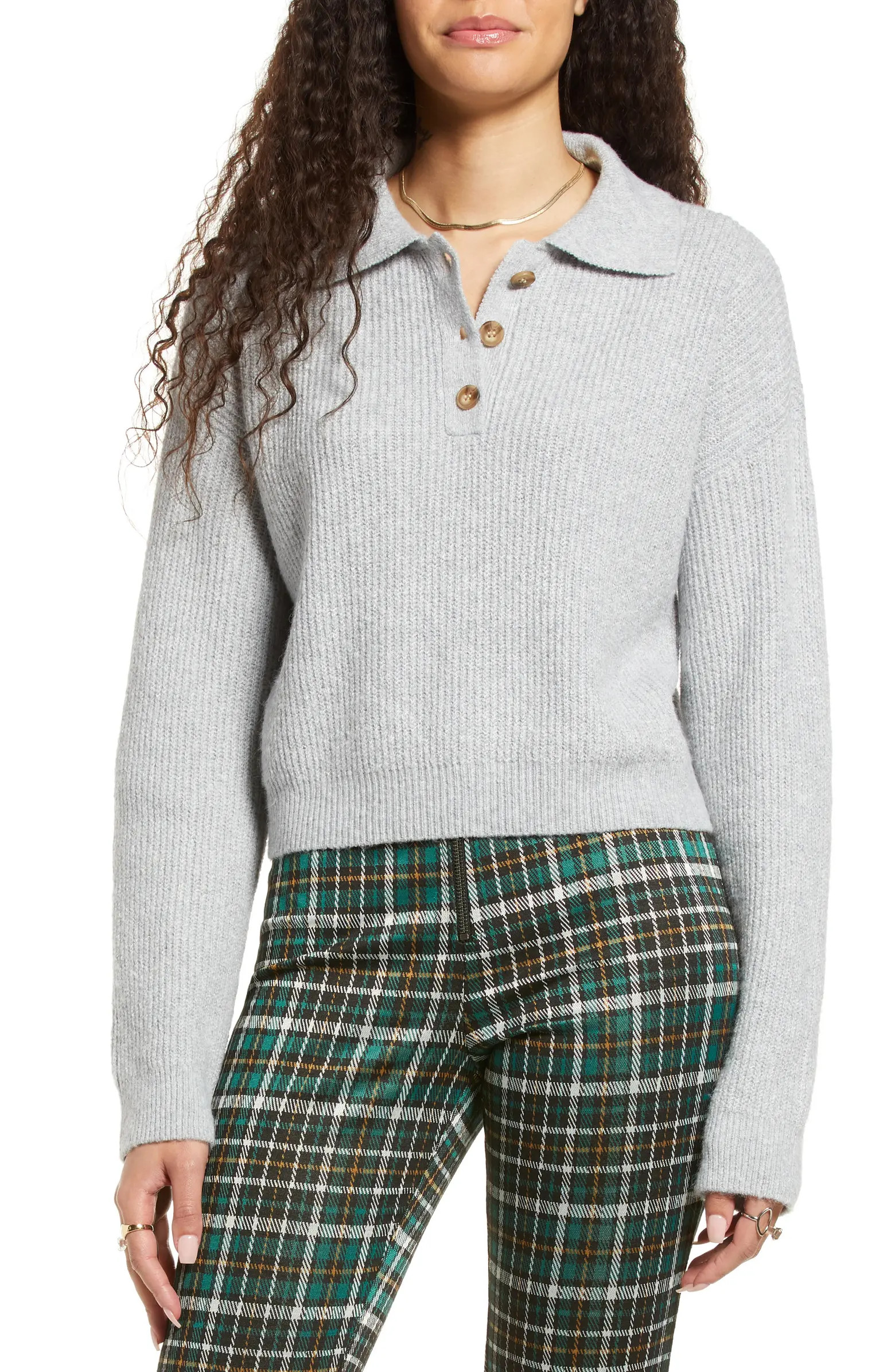 Rib Long Sleeve Polo Sweater | Nordstrom