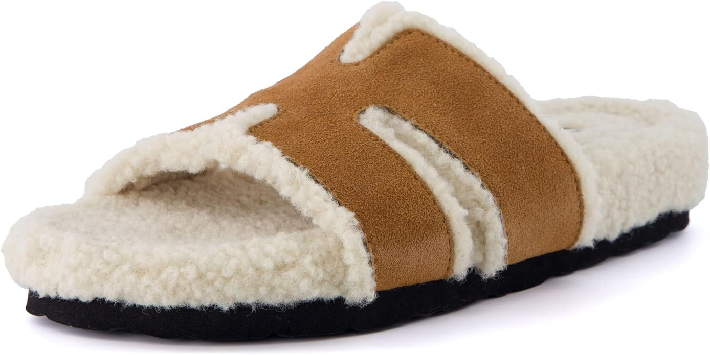 CUSHIONAIRE Cuddle Fur Slippers for Women Faux Shearling Slide Sandal +Memory Foam, Wide Widths A... | Amazon (US)