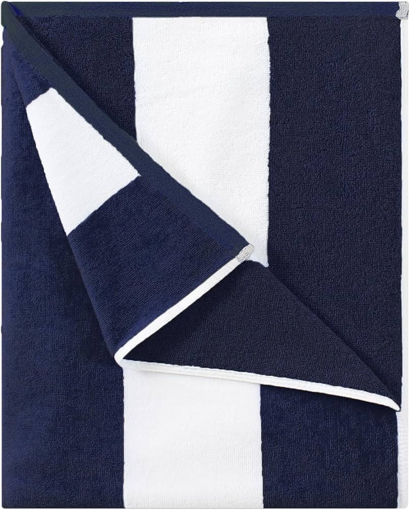 Cotton Oversized Beach Towel - Large 70 x 35 Inch Pool Towel, Navy Blue Striped Quick Dry Swimmin... | Amazon (US)