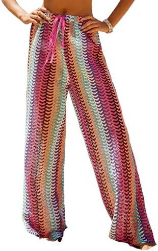 ZAFUL Womens Beach Cover Up Pants Sexy Crochet Drawstring Elastic Boho Swimsuit Cover Up Long Pan... | Amazon (US)