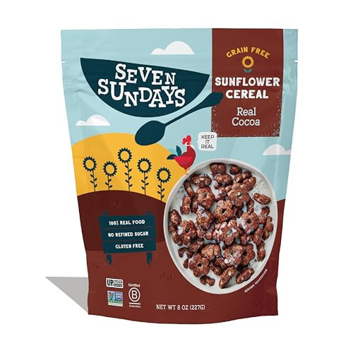 Seven Sundays Sunflower Cereal, Real Cocoa, 8 Oz Bag, Grain & Gluten Free, 5g Upcycled Protein, 1g Added Sugar, Crunchy Chocolate Snack | Amazon (US)