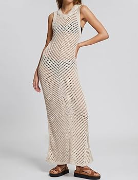 Bsubseach Women Lace Up Long Sleeve Crochet Swimsuit Cover Up Dress | Amazon (CA)