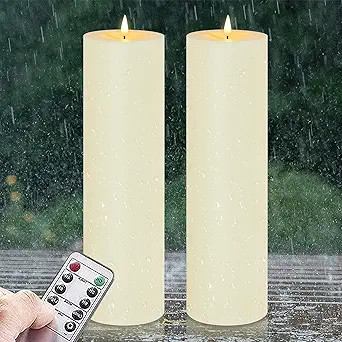 4" x 14" Flameless LED Waterproof Remote Pillar Candles, Timer Battery Operated Flickering Large ... | Amazon (US)