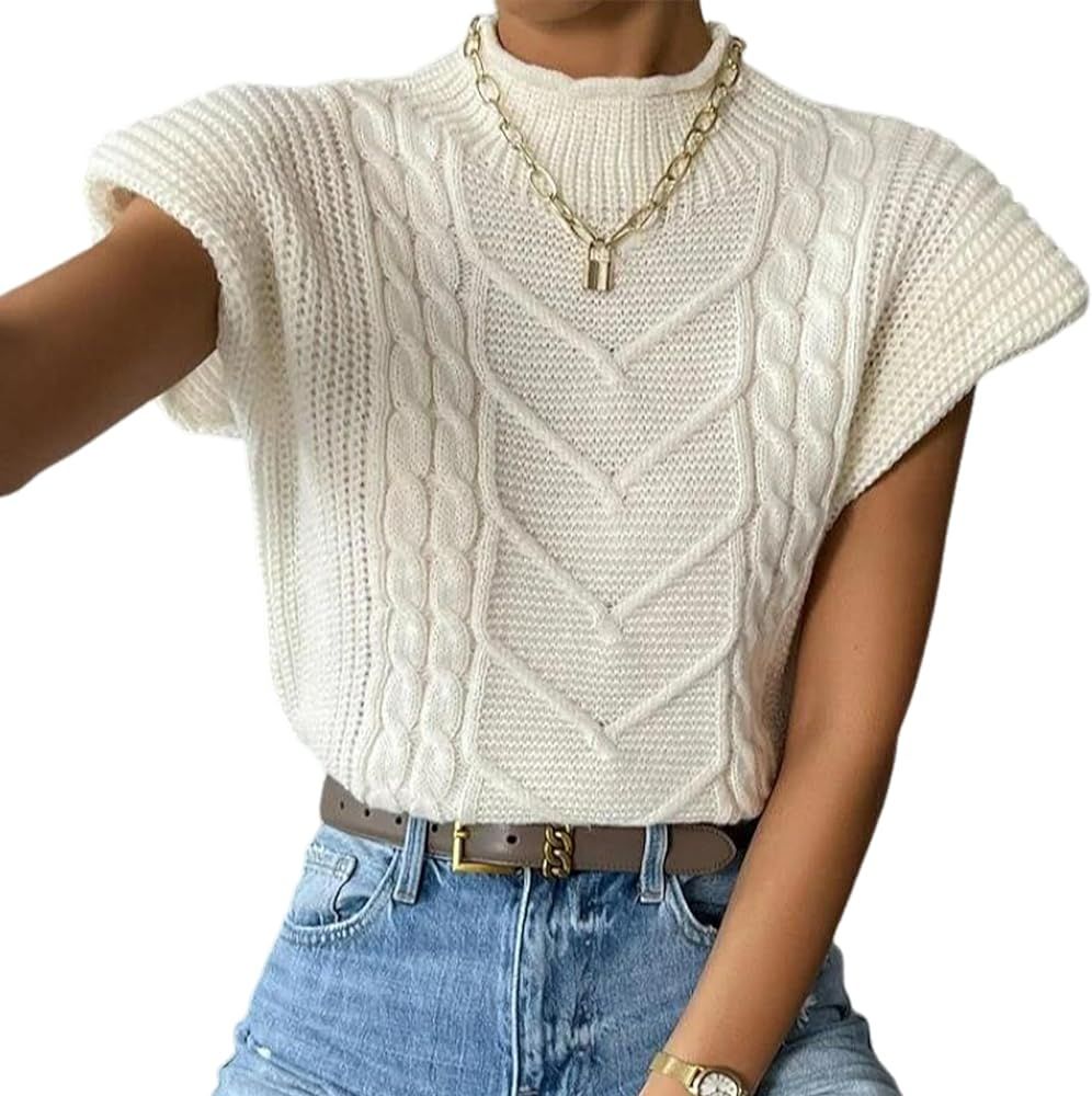 Yimoon Women’s Sweater Vest Top Sleeveless Cable Knit Mock Neck Sweater Tank Short Sleeve Pullo... | Amazon (US)