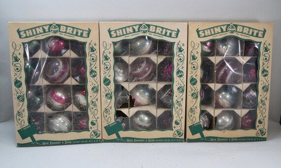 12 Vintage Shiny Brite Boxed Small Ornaments Unsilvered | Etsy | Etsy (US)