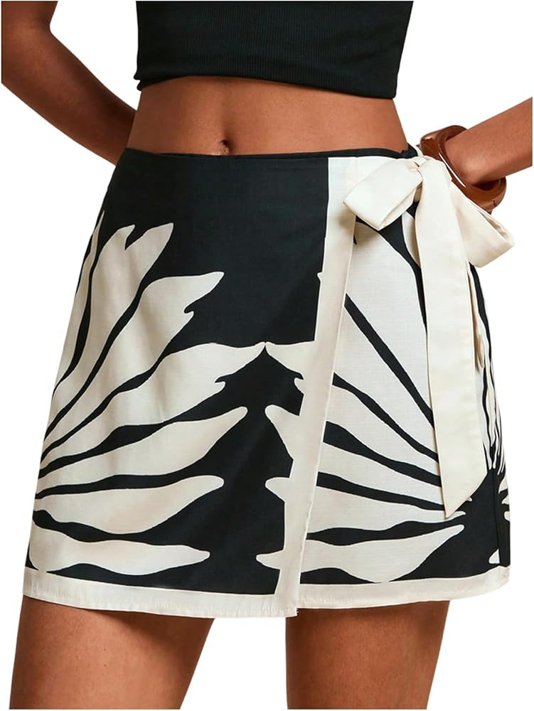 MAKEMECHIC Women's Summer Boho Wrap Mini Skirt Beach Vacation Short Skirts | Amazon (US)