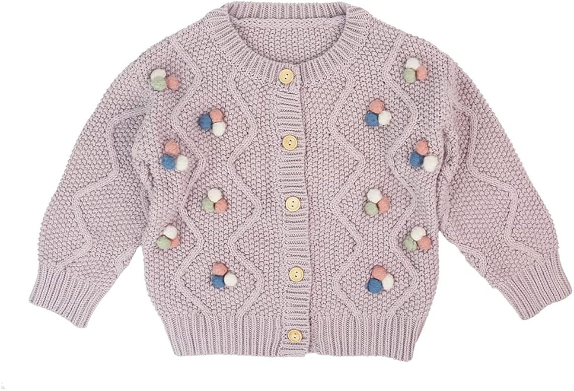 Baby Girls Knitted Cardigan Sweater Crewneck Knit Crochet Button Closure Cardigan Tops Coat Outwe... | Amazon (US)