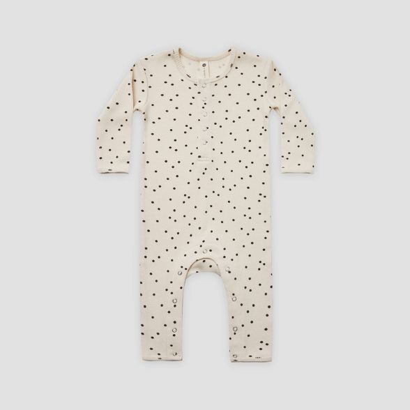 Q by Quincy Mae Baby Polka Dot Rib Long Sleeve Romper - Off-White | Target