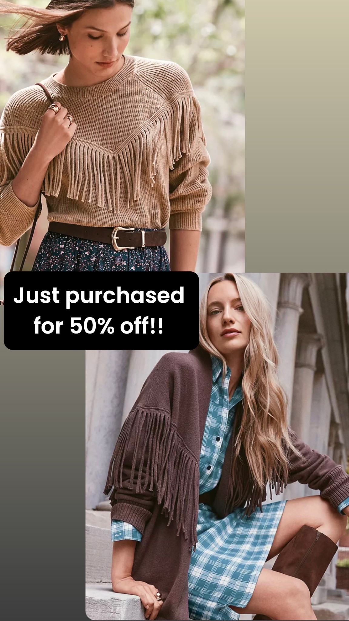 Got a targeted ad for 50% off and had been eyeing these fringe sweater and cardigan for fall. SO EXCITED TO GET IT. Perfect fall outfits with western style 

Loft sale, fringe, western style, cardigan, fall sweater, fall style 



#LTKSaleAlert #LTKStyleTip #LTKFindsUnder50