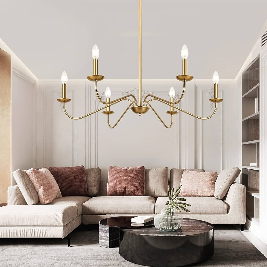 Jonsi Modern Gold Chandelier for Dining Room,35 Inch Brushed Brass Chandelier Light Fixture, Dini... | Amazon (US)