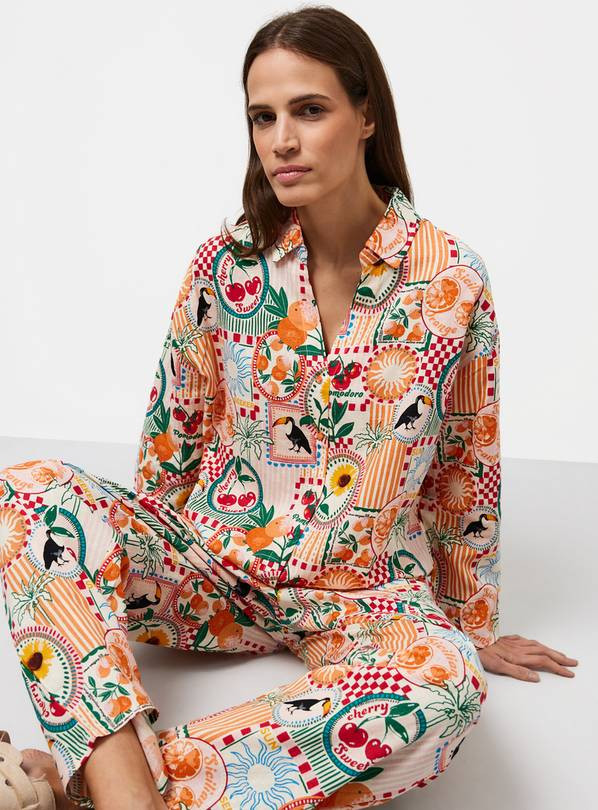 Buy Vacation Stamp Print Linen Blend Traditional Pyjamas 14 | Pyjamas | Tu | Tu Clothing