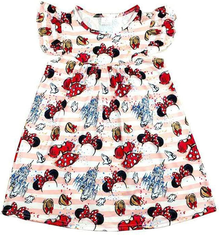 Children Clothes Girls Flutter Sleeve Cartoon Printed Toddlers Summer Mickey Bow Dress | Amazon (US)
