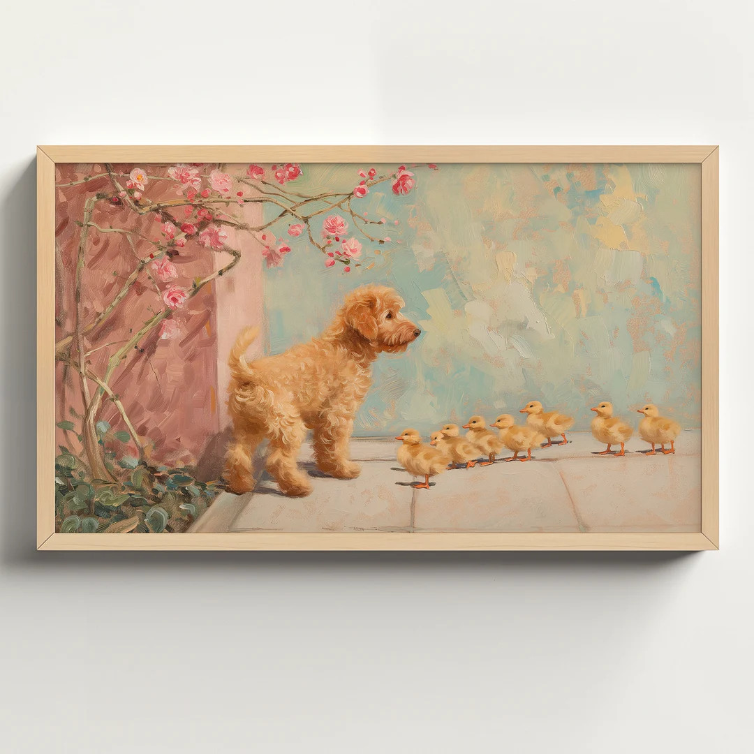 Pastel Puppy and Ducks Oil Painting, Spring Summer Art Samsung Frame TV, Digital Download - Etsy | Etsy (US)